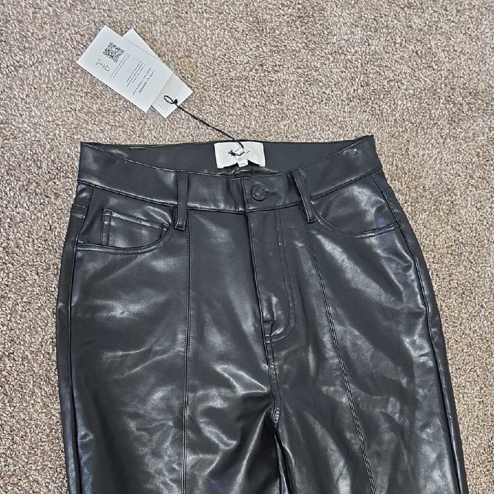 7 For All Mankind Black Leather Pants - Picture 3 of 5